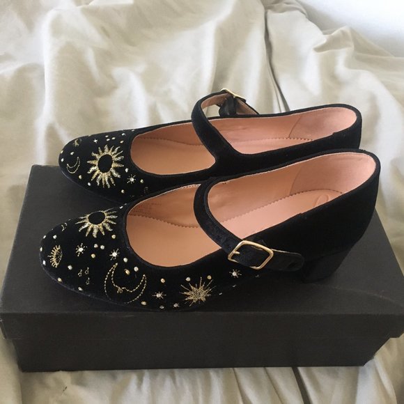 Celestial-Embroidered Velvet Mary Jane Pumps - Picture 2 of 4